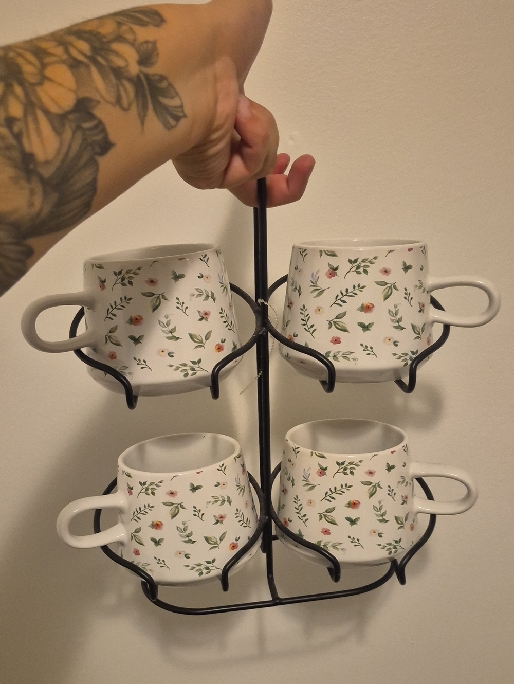 White Floral Mug Set (4-Pack)